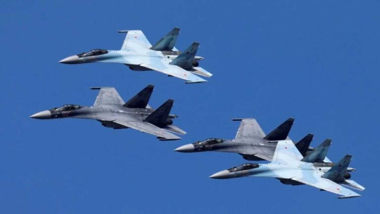 On July 20, 2021, Russian Sukhoi SU-35S, NATO reporting name: Flanker E, air defence fighters and Mikoyan MIG-29, NATO reporting name: Fulcrum, jet fighter aircraft are displayed at the MAKS-2021 International Aviation and Space Salon in Zhukovskiy, outside of Moscow. Mikhail Svetlov/Getty Images Photograph